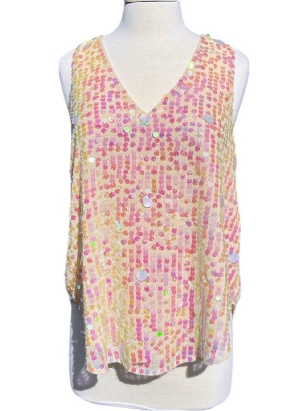 Moulinette Soeurs Iridescent Pink Cream Sequin Tank NWT
